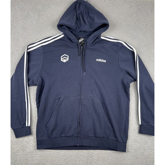 Adidas Full Zip Jacket Hoodie Mens Size 2XL Spellout Cotton Blue Solid - Picture 1 of 10
